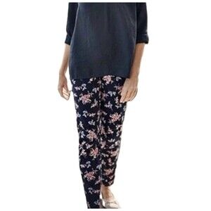 J Jill Precision Stretch Side Zip Pants Size 10 Navy Blue Floral Stretch